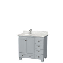 Wyndham  WCV800036SOYCMUNSMXX Acclaim 36 Inch Single Bathroom Vanity in Oyster Gray, White Carrara Marble Countertop, Undermount Square Sink, and No Mirror