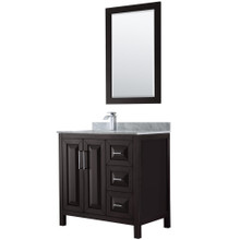 Wyndham  WCV252536SDECMUNSM24 Daria 36 Inch Single Bathroom Vanity in Dark Espresso, White Carrara Marble Countertop, Undermount Square Sink, and 24 Inch Mirror