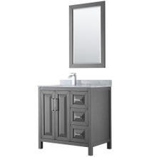 Wyndham  WCV252536SKGCMUNSM24 Daria 36 Inch Single Bathroom Vanity in Dark Gray, White Carrara Marble Countertop, Undermount Square Sink, and 24 Inch Mirror