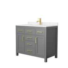 Wyndham  WCG242442SGGCCUNSMXX Beckett 42 Inch Single Bathroom Vanity in Dark Gray, Carrara Cultured Marble Countertop, Undermount Square Sink, Brushed Gold Trim