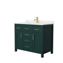 Wyndham  WCG242442SGDCCUNSMXX Beckett 42 Inch Single Bathroom Vanity in Green, Carrara Cultured Marble Countertop, Undermount Square Sink, Brushed Gold Trim