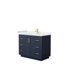 Wyndham  WCF292942SBLC2UNSMXX Miranda 42 Inch Single Bathroom Vanity in Dark Blue, Light-Vein Carrara Cultured Marble Countertop, Undermount Square Sink, Brushed Gold Trim