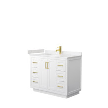 Wyndham  WCF292942SWGC2UNSMXX Miranda 42 Inch Single Bathroom Vanity in White, Light-Vein Carrara Cultured Marble Countertop, Undermount Square Sink, Brushed Gold Trim