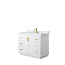 Wyndham  WCF292942SWGCMUNSMXX Miranda 42 Inch Single Bathroom Vanity in White, White Carrara Marble Countertop, Undermount Square Sink, Brushed Gold Trim