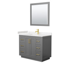 Wyndham  WCF292942SGGC2UNSM34 Miranda 42 Inch Single Bathroom Vanity in Dark Gray, Light-Vein Carrara Cultured Marble Countertop, Undermount Square Sink, Brushed Gold Trim, 34 Inch Mirror