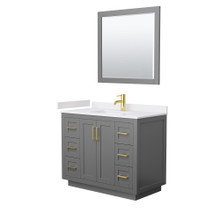 Wyndham  WCF292942SGGWCUNSM34 Miranda 42 Inch Single Bathroom Vanity in Dark Gray, White Cultured Marble Countertop, Undermount Square Sink, Brushed Gold Trim, 34 Inch Mirror