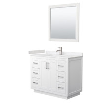 Wyndham  WCF292942SWHC2UNSM34 Miranda 42 Inch Single Bathroom Vanity in White, Light-Vein Carrara Cultured Marble Countertop, Undermount Square Sink, Brushed Nickel Trim, 34 Inch Mirror