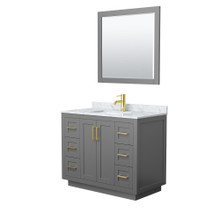Wyndham  WCF292942SGGCMUNSM34 Miranda 42 Inch Single Bathroom Vanity in Dark Gray, White Carrara Marble Countertop, Undermount Square Sink, Brushed Gold Trim, 34 Inch Mirror