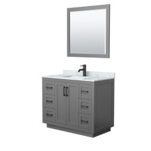 Wyndham  WCF292942SGBCMUNSM34 Miranda 42 Inch Single Bathroom Vanity in Dark Gray, White Carrara Marble Countertop, Undermount Square Sink, Matte Black Trim, 34 Inch Mirror
