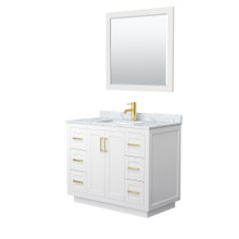 Wyndham  WCF292942SWGCMUNSM34 Miranda 42 Inch Single Bathroom Vanity in White, White Carrara Marble Countertop, Undermount Square Sink, Brushed Gold Trim, 34 Inch Mirror