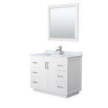 Wyndham  WCF292942SWHCMUNSM34 Miranda 42 Inch Single Bathroom Vanity in White, White Carrara Marble Countertop, Undermount Square Sink, Brushed Nickel Trim, 34 Inch Mirror