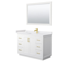 Wyndham  WCF292948SWGWCUNSM46 Miranda 48 Inch Single Bathroom Vanity in White, White Cultured Marble Countertop, Undermount Square Sink, Brushed Gold Trim, 46 Inch Mirror