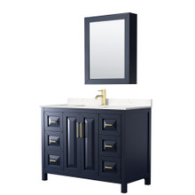 Wyndham  WCV252548SBLC2UNSMED Daria 48 Inch Single Bathroom Vanity in Dark Blue, Light-Vein Carrara Cultured Marble Countertop, Undermount Square Sink, Medicine Cabinet