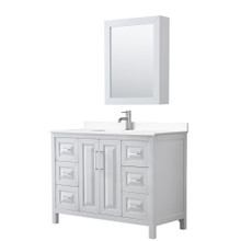 Wyndham  WCV252548SWHWCUNSMED Daria 48 Inch Single Bathroom Vanity in White, White Cultured Marble Countertop, Undermount Square Sink, Medicine Cabinet