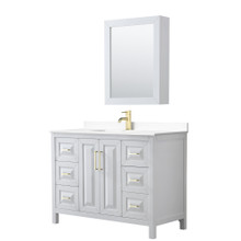 Wyndham  WCV252548SWGWCUNSMED Daria 48 Inch Single Bathroom Vanity in White, White Cultured Marble Countertop, Undermount Square Sink, Medicine Cabinet, Brushed Gold Trim