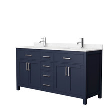 Wyndham  WCG242466DBNCCUNSMXX Beckett 66 Inch Double Bathroom Vanity in Dark Blue, Carrara Cultured Marble Countertop, Undermount Square Sinks, Brushed Nickel Trim