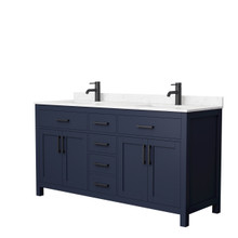 Wyndham  WCG242466DBBCCUNSMXX Beckett 66 Inch Double Bathroom Vanity in Dark Blue, Carrara Cultured Marble Countertop, Undermount Square Sinks, Matte Black Trim