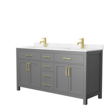 Wyndham  WCG242466DGGCCUNSMXX Beckett 66 Inch Double Bathroom Vanity in Dark Gray, Carrara Cultured Marble Countertop, Undermount Square Sinks, Brushed Gold Trim