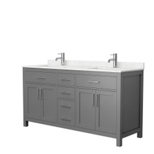Wyndham  WCG242466DKGCCUNSMXX Beckett 66 Inch Double Bathroom Vanity in Dark Gray, Carrara Cultured Marble Countertop, Undermount Square Sinks, No Mirror