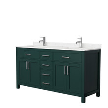 Wyndham  WCG242466DGECCUNSMXX Beckett 66 Inch Double Bathroom Vanity in Green, Carrara Cultured Marble Countertop, Undermount Square Sinks, Brushed Nickel Trim