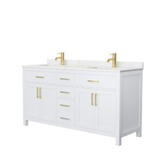 Wyndham  WCG242466DWGCCUNSMXX Beckett 66 Inch Double Bathroom Vanity in White, Carrara Cultured Marble Countertop, Undermount Square Sinks, Brushed Gold Trim