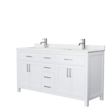 Wyndham  WCG242466DWHCCUNSMXX Beckett 66 Inch Double Bathroom Vanity in White, Carrara Cultured Marble Countertop, Undermount Square Sinks, No Mirror