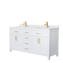 Wyndham  WCG242466DWGWCUNSMXX Beckett 66 Inch Double Bathroom Vanity in White, White Cultured Marble Countertop, Undermount Square Sinks, Brushed Gold Trim