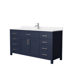 Wyndham  WCG242466SBNCCUNSMXX Beckett 66 Inch Single Bathroom Vanity in Dark Blue, Carrara Cultured Marble Countertop, Undermount Square Sink, Brushed Nickel Trim