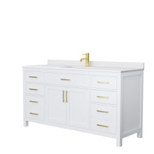 Wyndham  WCG242466SWGWCUNSMXX Beckett 66 Inch Single Bathroom Vanity in White, White Cultured Marble Countertop, Undermount Square Sink, Brushed Gold Trim