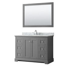 Wyndham  WCV232348SKGCMUNOM46 Avery 48 Inch Single Bathroom Vanity in Dark Gray, White Carrara Marble Countertop, Undermount Oval Sink, and 46 Inch Mirror