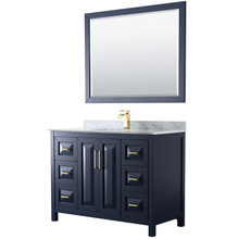 Wyndham  WCV252548SBLCMUNSM46 Daria 48 Inch Single Bathroom Vanity in Dark Blue, White Carrara Marble Countertop, Undermount Square Sink, 46 Inch Mirror