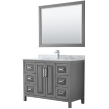 Wyndham  WCV252548SKGCMUNSM46 Daria 48 Inch Single Bathroom Vanity in Dark Gray, White Carrara Marble Countertop, Undermount Square Sink, and 46 Inch Mirror