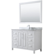Wyndham  WCV252548SWHCMUNSM46 Daria 48 Inch Single Bathroom Vanity in White, White Carrara Marble Countertop, Undermount Square Sink, and 46 Inch Mirror