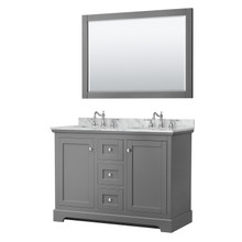 Wyndham  WCV232348DKGCMUNOM46 Avery 48 Inch Double Bathroom Vanity in Dark Gray, White Carrara Marble Countertop, Undermount Oval Sinks, 46 Inch Mirror