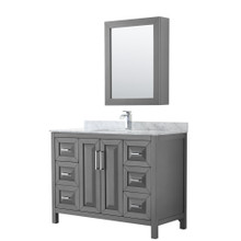 Wyndham  WCV252548SKGCMUNSMED Daria 48 Inch Single Bathroom Vanity in Dark Gray, White Carrara Marble Countertop, Undermount Square Sink, and Medicine Cabinet