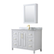 Wyndham  WCV252548SWGCMUNSMED Daria 48 Inch Single Bathroom Vanity in White, White Carrara Marble Countertop, Undermount Square Sink, Medicine Cabinet, Brushed Gold Trim