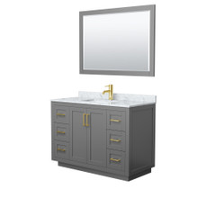 Wyndham  WCF292948SGGCMUNSM46 Miranda 48 Inch Single Bathroom Vanity in Dark Gray, White Carrara Marble Countertop, Undermount Square Sink, Brushed Gold Trim, 46 Inch Mirror
