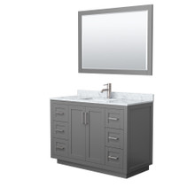 Wyndham  WCF292948SKGCMUNSM46 Miranda 48 Inch Single Bathroom Vanity in Dark Gray, White Carrara Marble Countertop, Undermount Square Sink, Brushed Nickel Trim, 46 Inch Mirror
