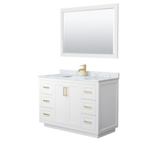 Wyndham  WCF292948SWGCMUNSM46 Miranda 48 Inch Single Bathroom Vanity in White, White Carrara Marble Countertop, Undermount Square Sink, Brushed Gold Trim, 46 Inch Mirror