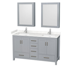 Wyndham  WCS141460DGYC2UNSMED Sheffield 60 Inch Double Bathroom Vanity in Gray, Carrara Cultured Marble Countertop, Undermount Square Sinks, Medicine Cabinets