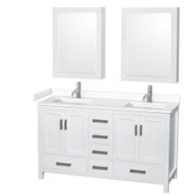 Wyndham  WCS141460DWHWCUNSMED Sheffield 60 Inch Double Bathroom Vanity in White, White Cultured Marble Countertop, Undermount Square Sinks, Medicine Cabinets