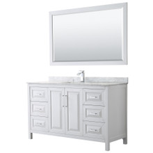 Wyndham  WCV252560SWHCMUNSM58 Daria 60 Inch Single Bathroom Vanity in White, White Carrara Marble Countertop, Undermount Square Sink, and 58 Inch Mirror