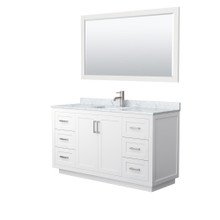 Wyndham  WCF292960SWHCMUNSM58 Miranda 60 Inch Single Bathroom Vanity in White, White Carrara Marble Countertop, Undermount Square Sink, Brushed Nickel Trim, 58 Inch Mirror