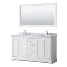 Wyndham  WCV232360DWHCMUNOM58 Avery 60 Inch Double Bathroom Vanity in White, White Carrara Marble Countertop, Undermount Oval Sinks, and 58 Inch Mirror