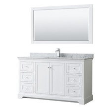 Wyndham  WCV232360SWHCMUNSM58 Avery 60 Inch Single Bathroom Vanity in White, White Carrara Marble Countertop, Undermount Square Sink, and 58 Inch Mirror