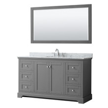 Wyndham  WCV232360SKGCMUNOM58 Avery 60 Inch Single Bathroom Vanity in Dark Gray, White Carrara Marble Countertop, Undermount Oval Sink, and 58 Inch Mirror