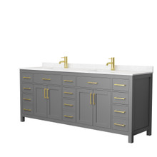 Wyndham  WCG242484DGGCCUNSMXX Beckett 84 Inch Double Bathroom Vanity in Dark Gray, Carrara Cultured Marble Countertop, Undermount Square Sinks, Brushed Gold Trim