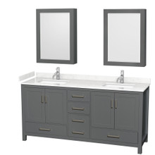 Wyndham  WCS141472DKGC2UNSMED Sheffield 72 Inch Double Bathroom Vanity in Dark Gray, Carrara Cultured Marble Countertop, Undermount Square Sinks, Medicine Cabinets