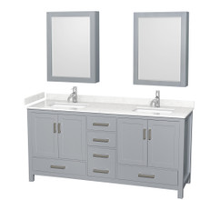 Wyndham  WCS141472DGYC2UNSMED Sheffield 72 Inch Double Bathroom Vanity in Gray, Carrara Cultured Marble Countertop, Undermount Square Sinks, Medicine Cabinets