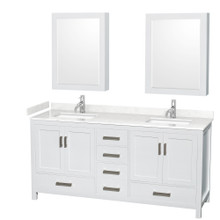 Wyndham  WCS141472DWHC2UNSMED Sheffield 72 Inch Double Bathroom Vanity in White, Carrara Cultured Marble Countertop, Undermount Square Sinks, Medicine Cabinets